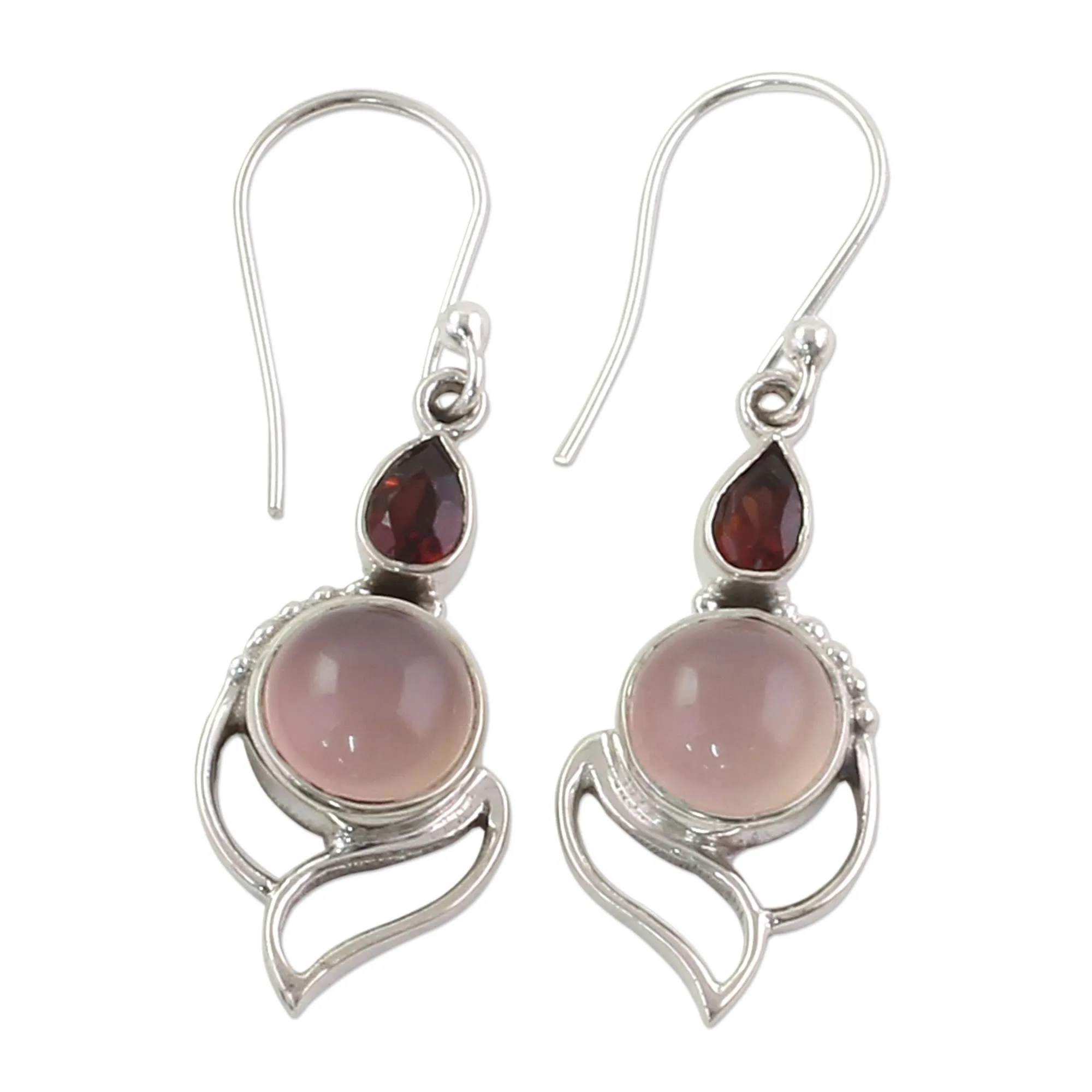 Garnet and Chalcedony Dangle Earrings from India - Pink Crest | NOVICA