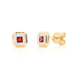 Garnet and Diamond Halo Studs