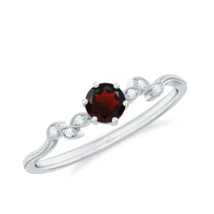 Garnet and Diamond Minimal Leaf Branch Ring