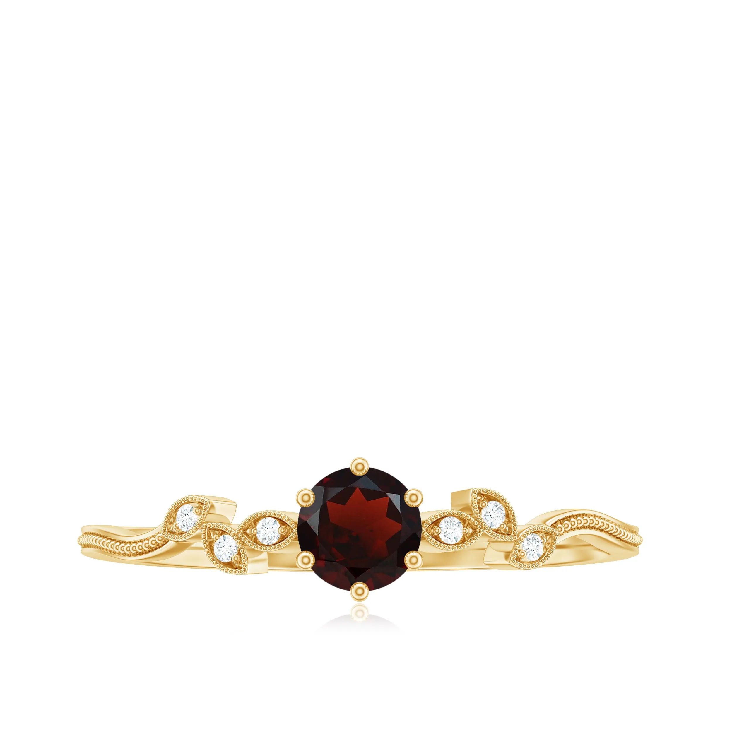 Garnet and Diamond Minimal Leaf Branch Ring