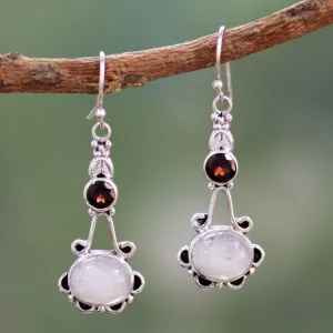 Garnet and Rainbow Moonstone Sterling Silver Earrings - Fresh Beauty | NOVICA