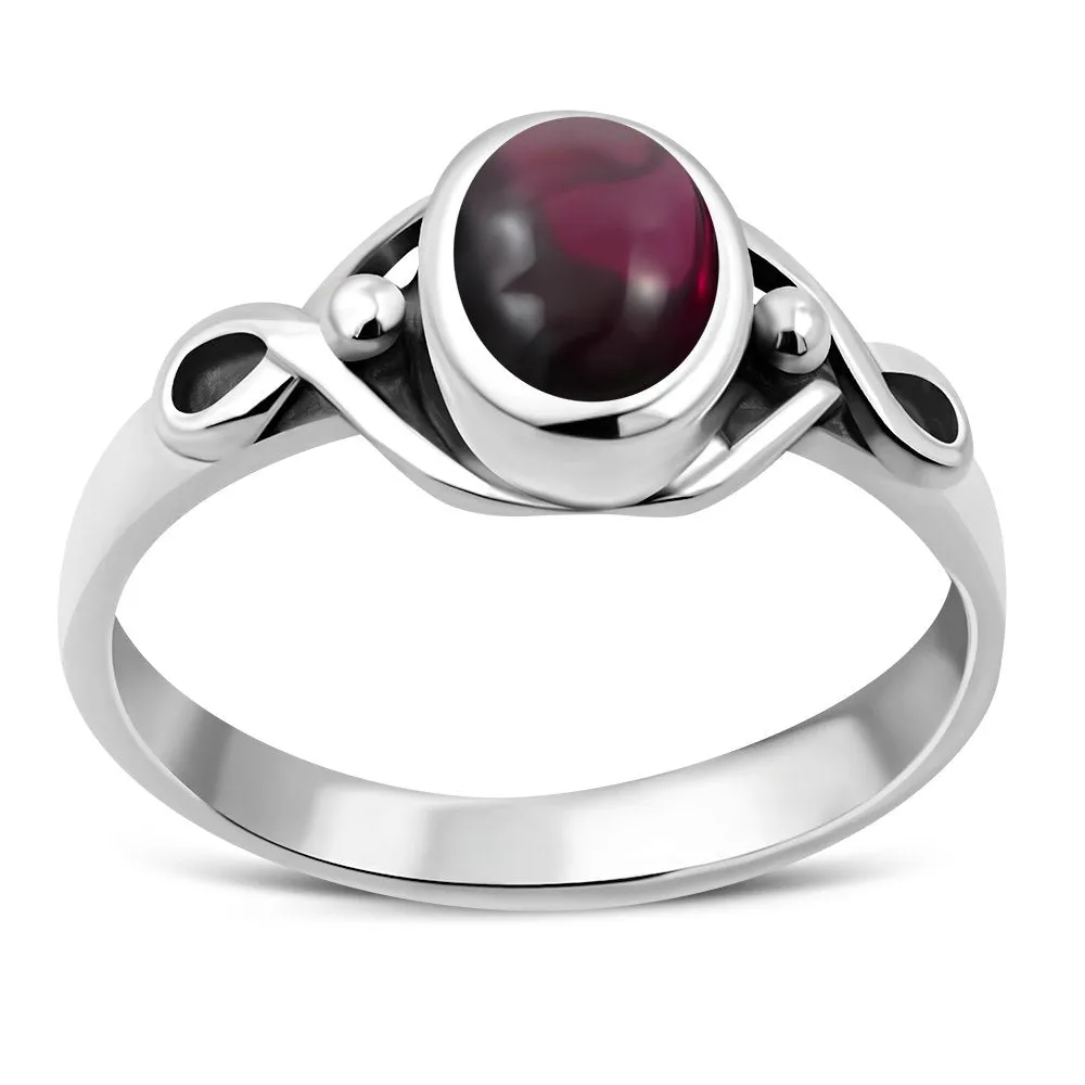 Garnet Stone Celtic Knot Sterling Silver Ring