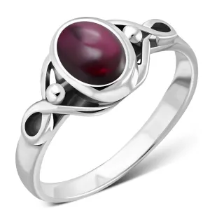 Garnet Stone Celtic Knot Sterling Silver Ring