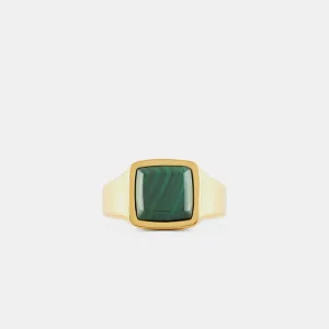 Gold Cushion Malachite Ring