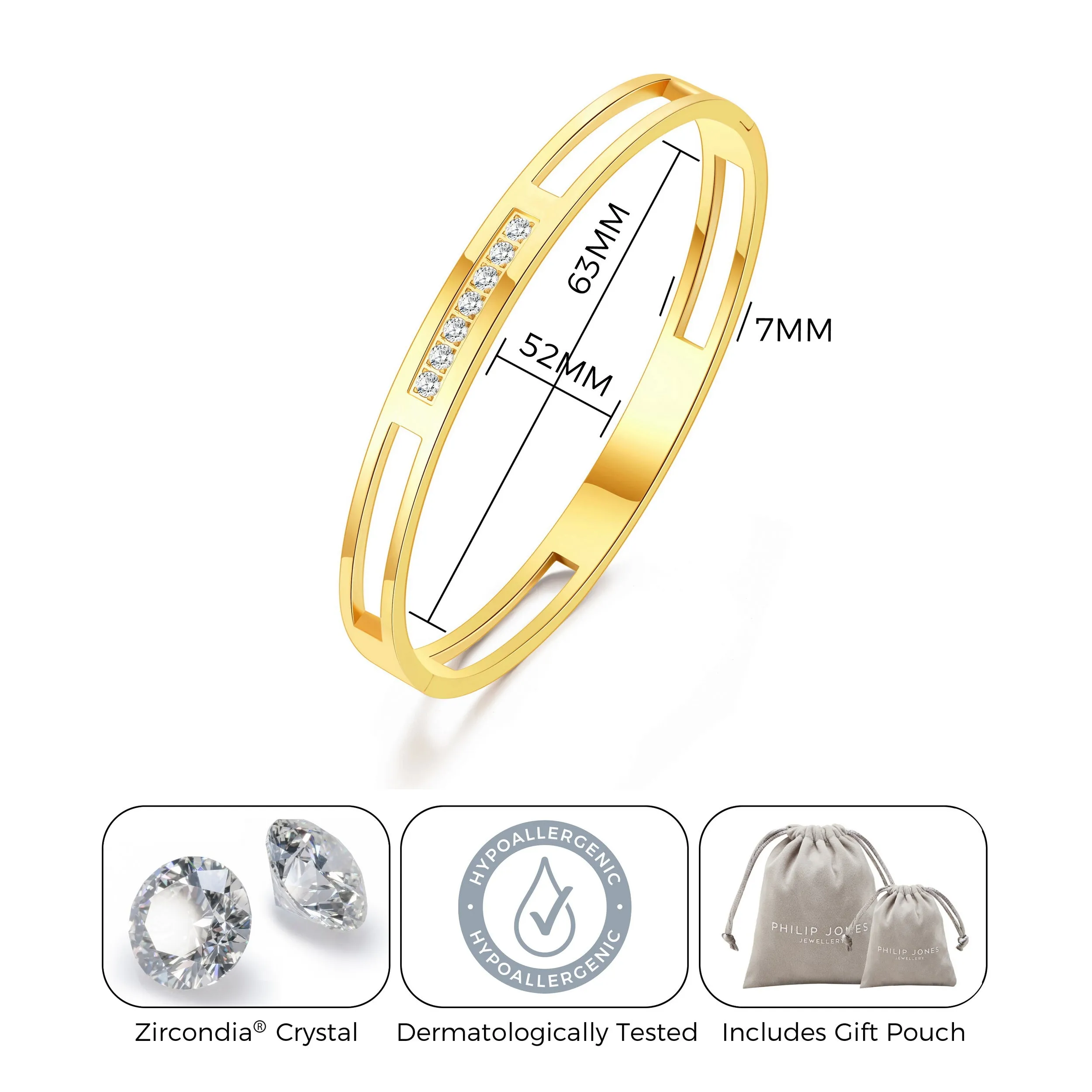 Gold Plated Stainless Steel Channel Bangle Created with Zircondia® Crystals (7 Inch)