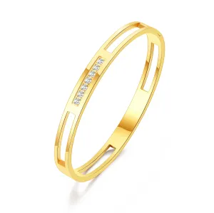 Gold Plated Stainless Steel Channel Bangle Created with Zircondia® Crystals (7 Inch)