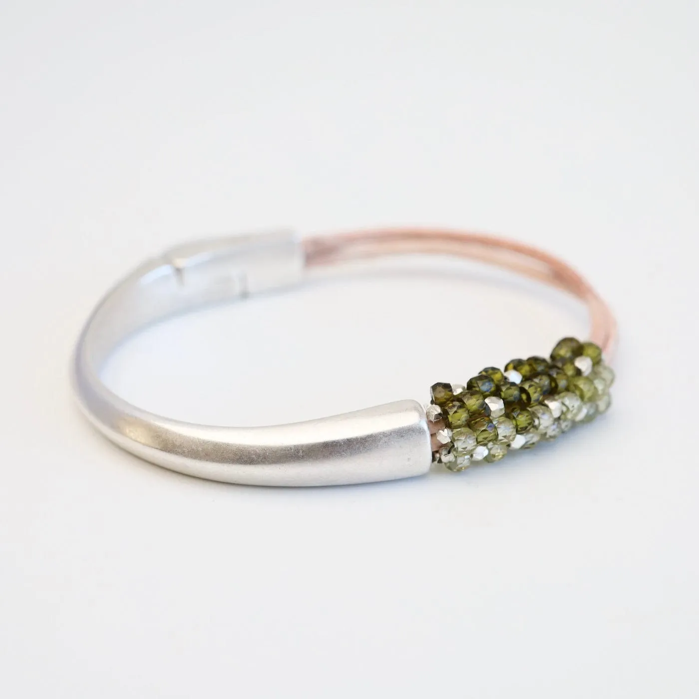 Green Zircon & Sterling Silver Mix 1/2 Cuff Bracelet