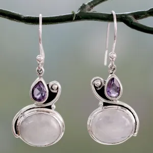 Hand Crafted Moonstone and Amethyst Dangle Earrings - Glistening Beauty | NOVICA