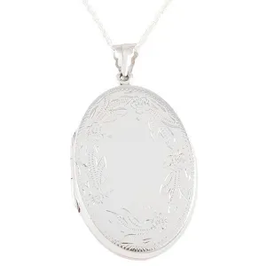 Hand Engraved Sterling Silver Large Oval Flower Design Locket