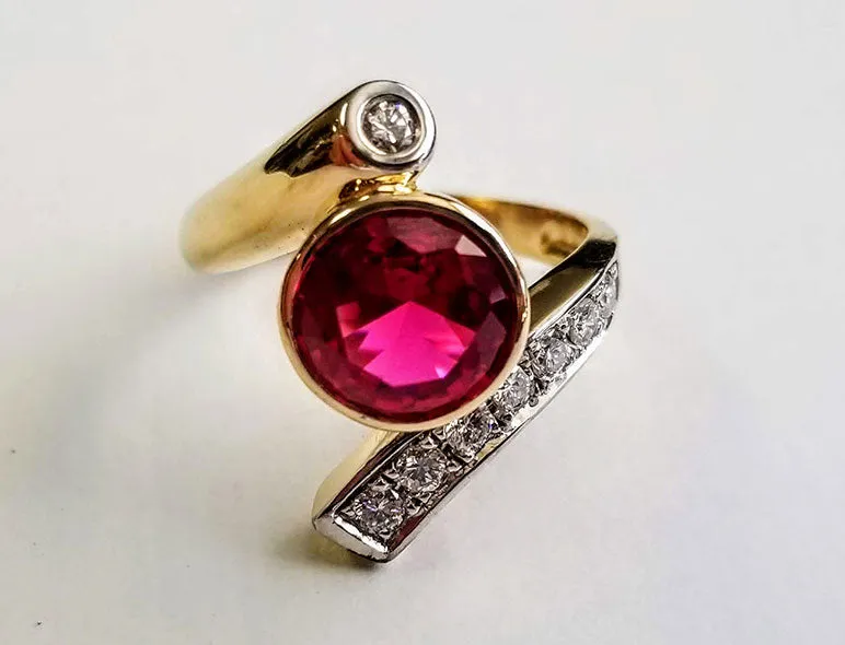 Handcrafted 14K Gold Garnet and Diamond Ring