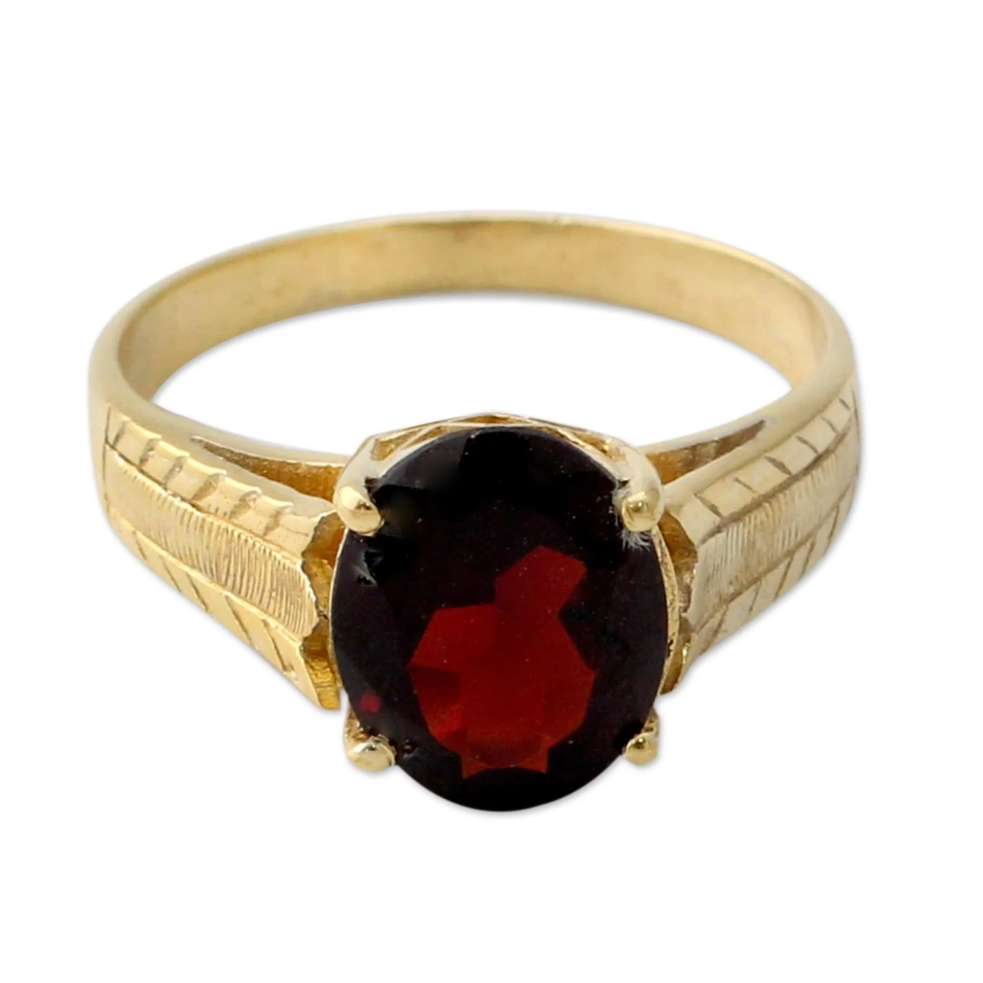 Handcrafted Gold Vermeil and Garnet Solitaire Ring - Royal Red | NOVICA