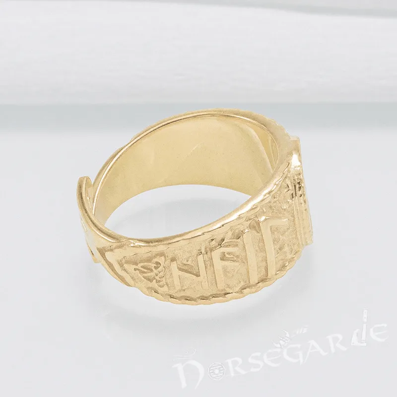 Handcrafted Vegvisir Runic Signet Ring - Gold