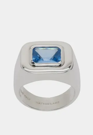 Hatton Labs Emerald Cut Signet Ring Silver Blue