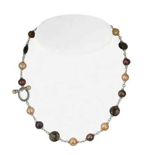 Honora Skinny Jeans Necklace/Smoky Quartz, Chocolate & Mocha Freshwater Pearls 18" LN5588CH18