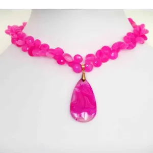 Hot Pink Chalcedony, Quartz Necklace 854 by Susan Anderson