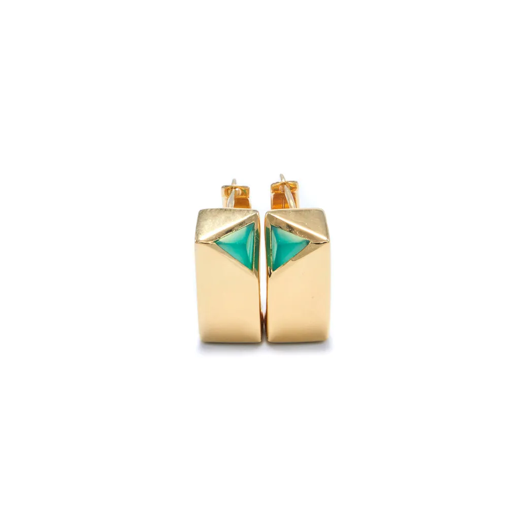 Jewel Beneath Signet Earring Pair - Green Onyx & 24ct Gold-Plated Sterling Silver