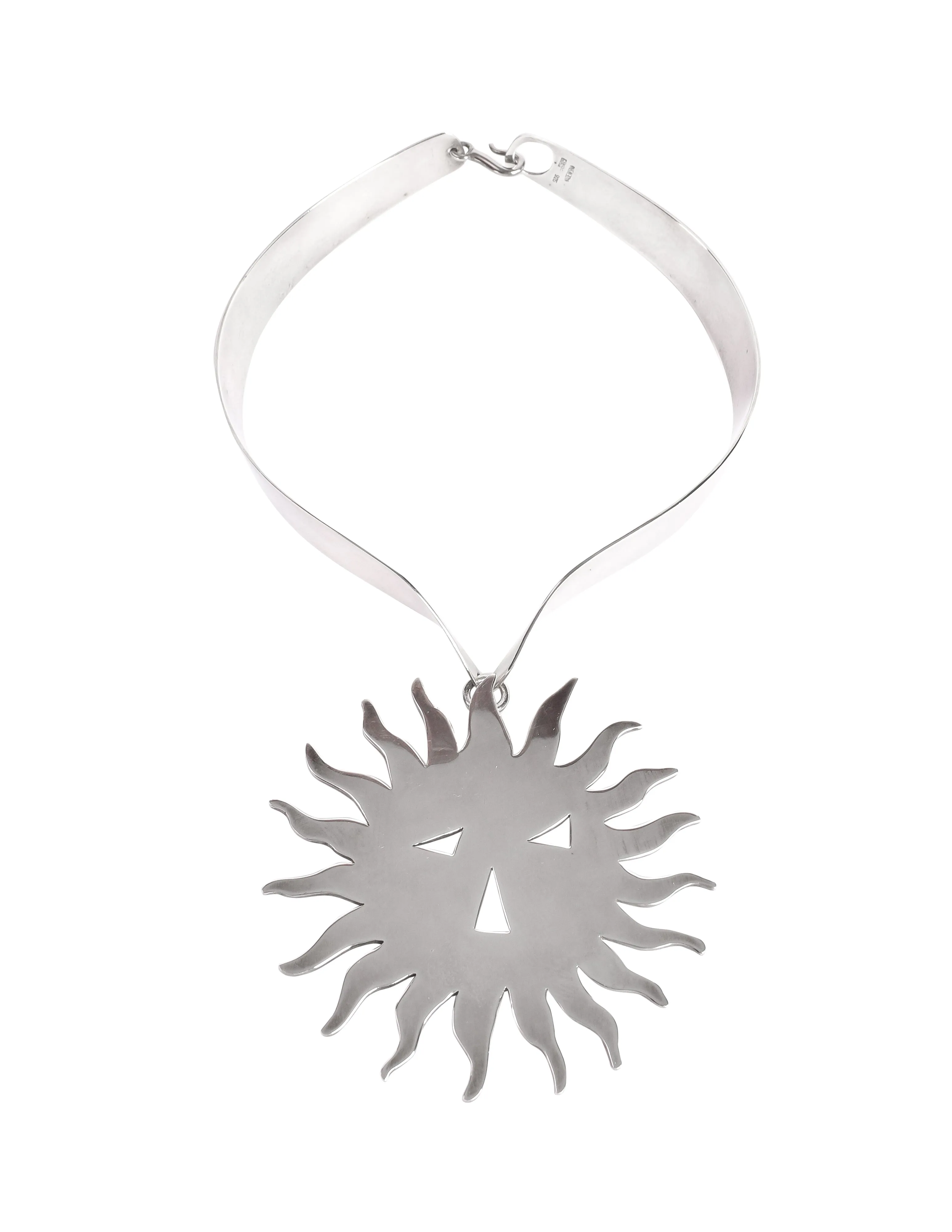 Jose Maria Puig Doria Vintage 1970s Sterling Silver Sun Pendant Choker Necklace