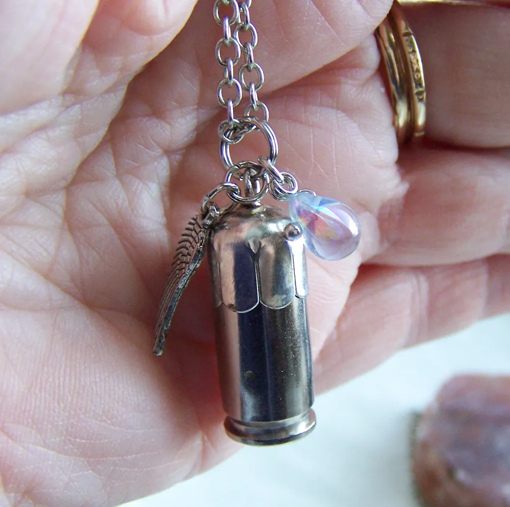 Keepsake Capsule Silver Bullet Angel Wing Pendant