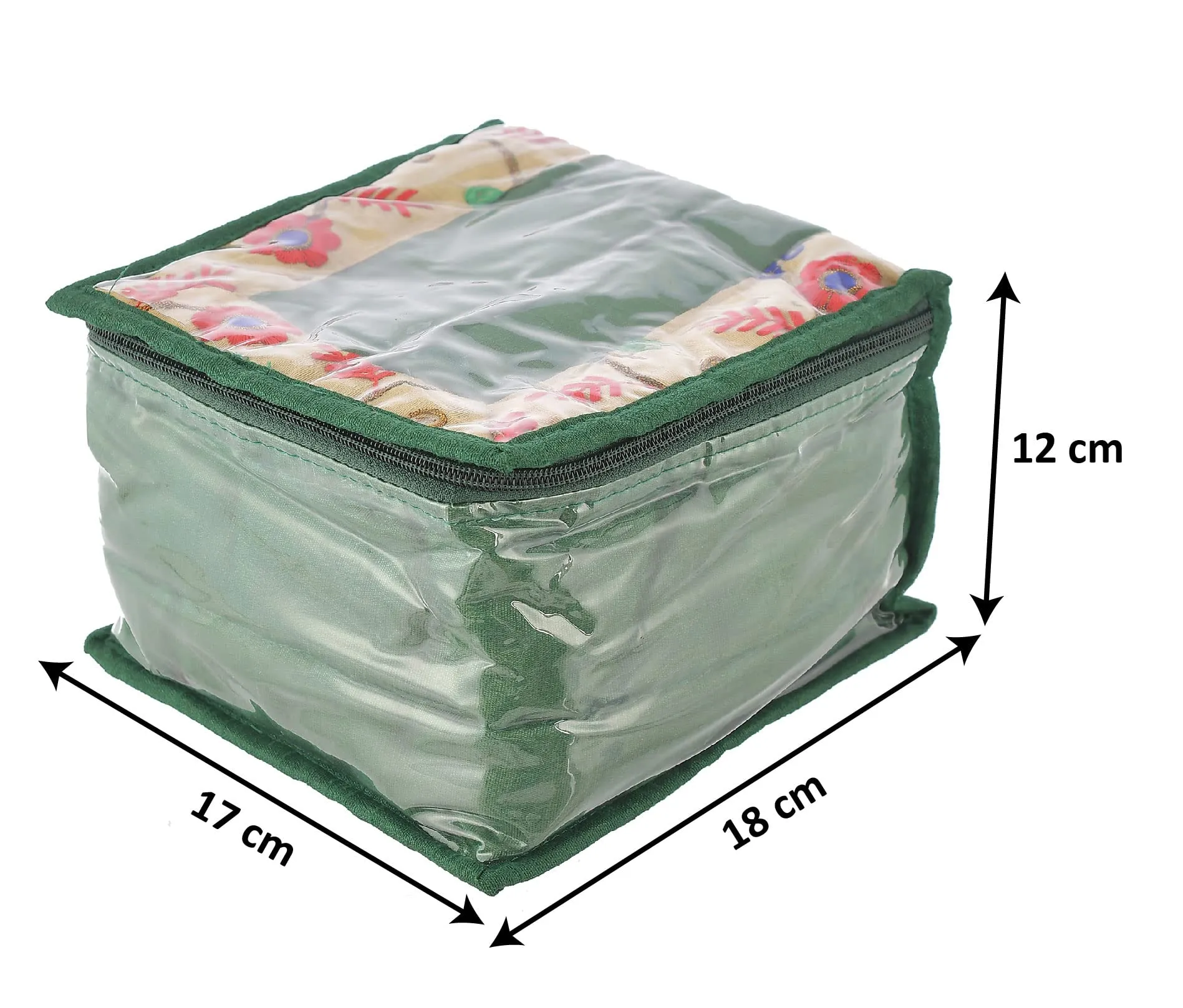 Kuber Industries Flower Design Laminated PVC Jewelry Organiser Jewelry Storage Bags for Necklace, Earrings, Rings, Bracelet with 10 Transparent Pouches (Green)-HS43LUG25840