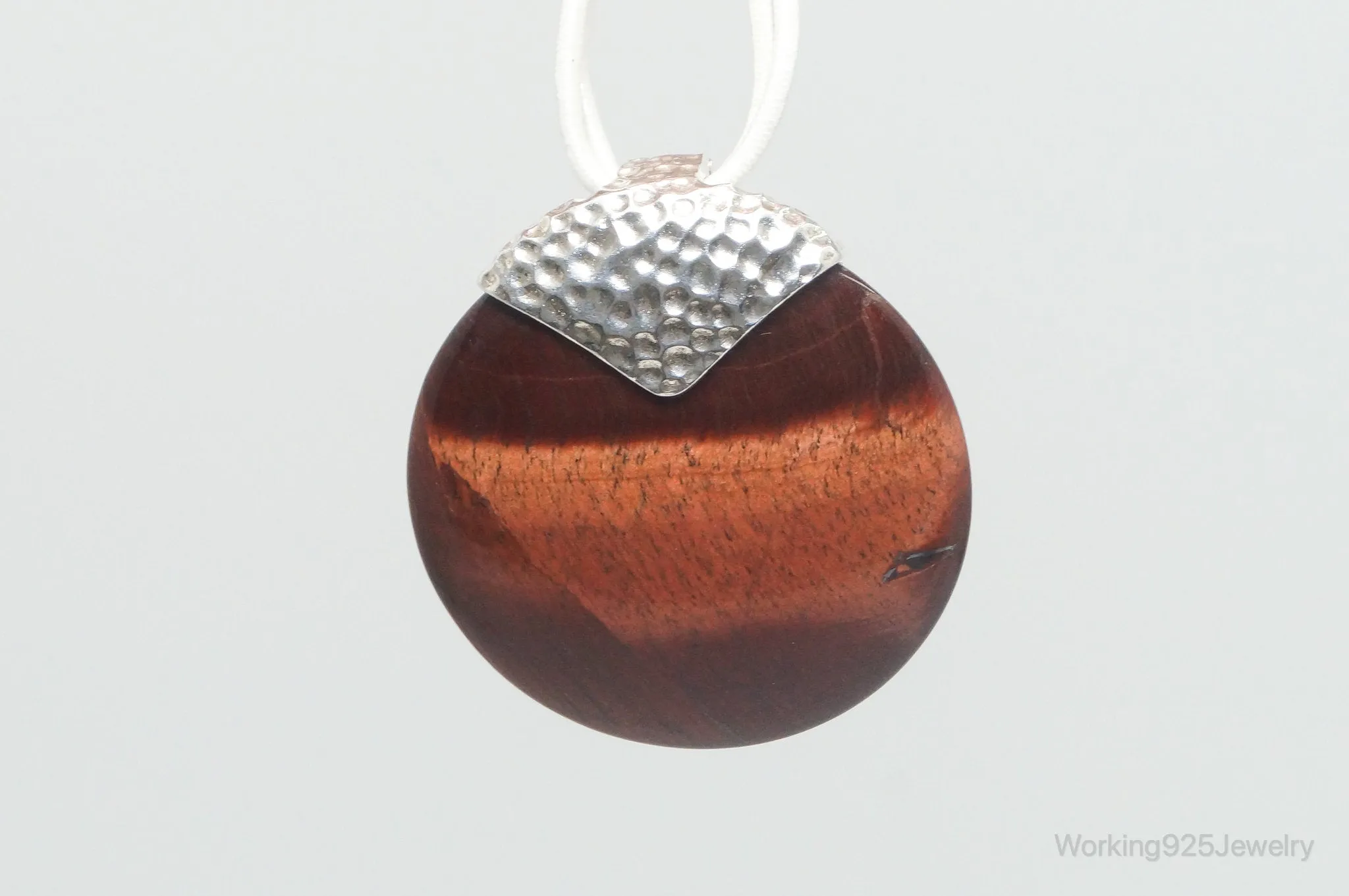 Large Vintage Designer Whitney Kelly Red Tigers Eye Sterling Silver Pendant