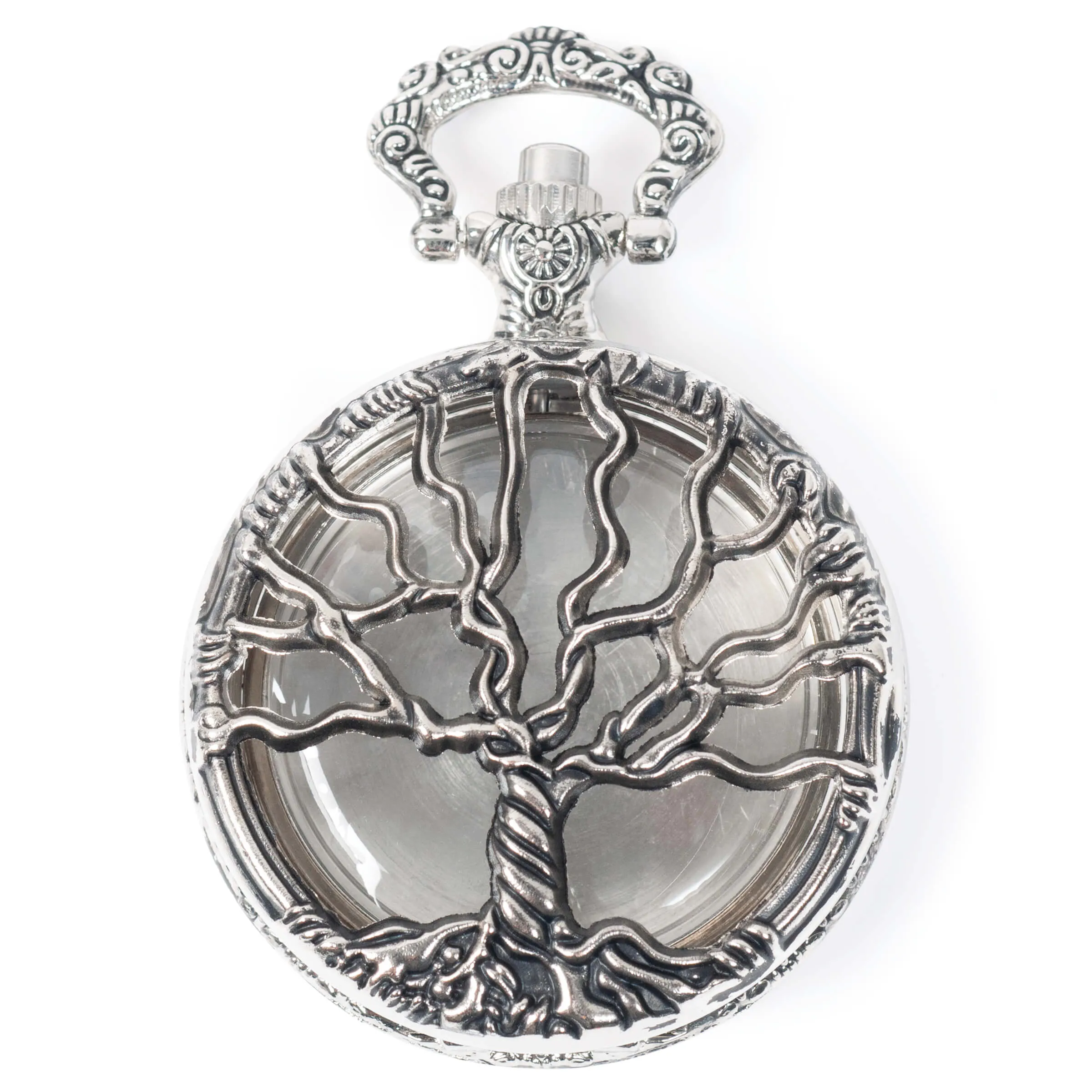 Large Watch Case - Tree, Imitation Silver Antiqued