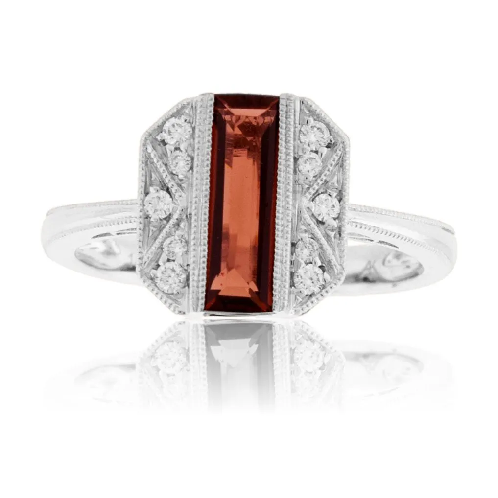 Long Baguette Garnet & Diamond Vintage Inspired Ring