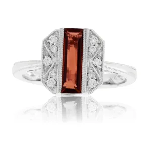 Long Baguette Garnet & Diamond Vintage Inspired Ring