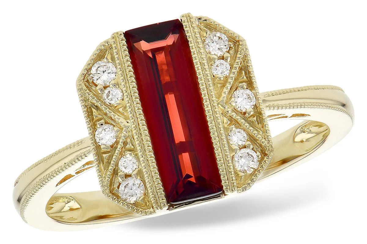 Long Baguette Garnet & Diamond Vintage Inspired Ring