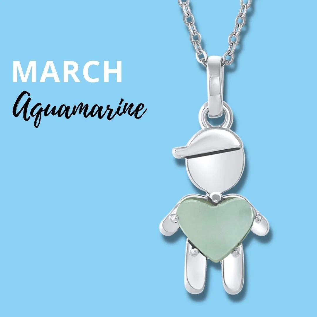 MARCH Birthstone Boy Necklace in Aquamarine