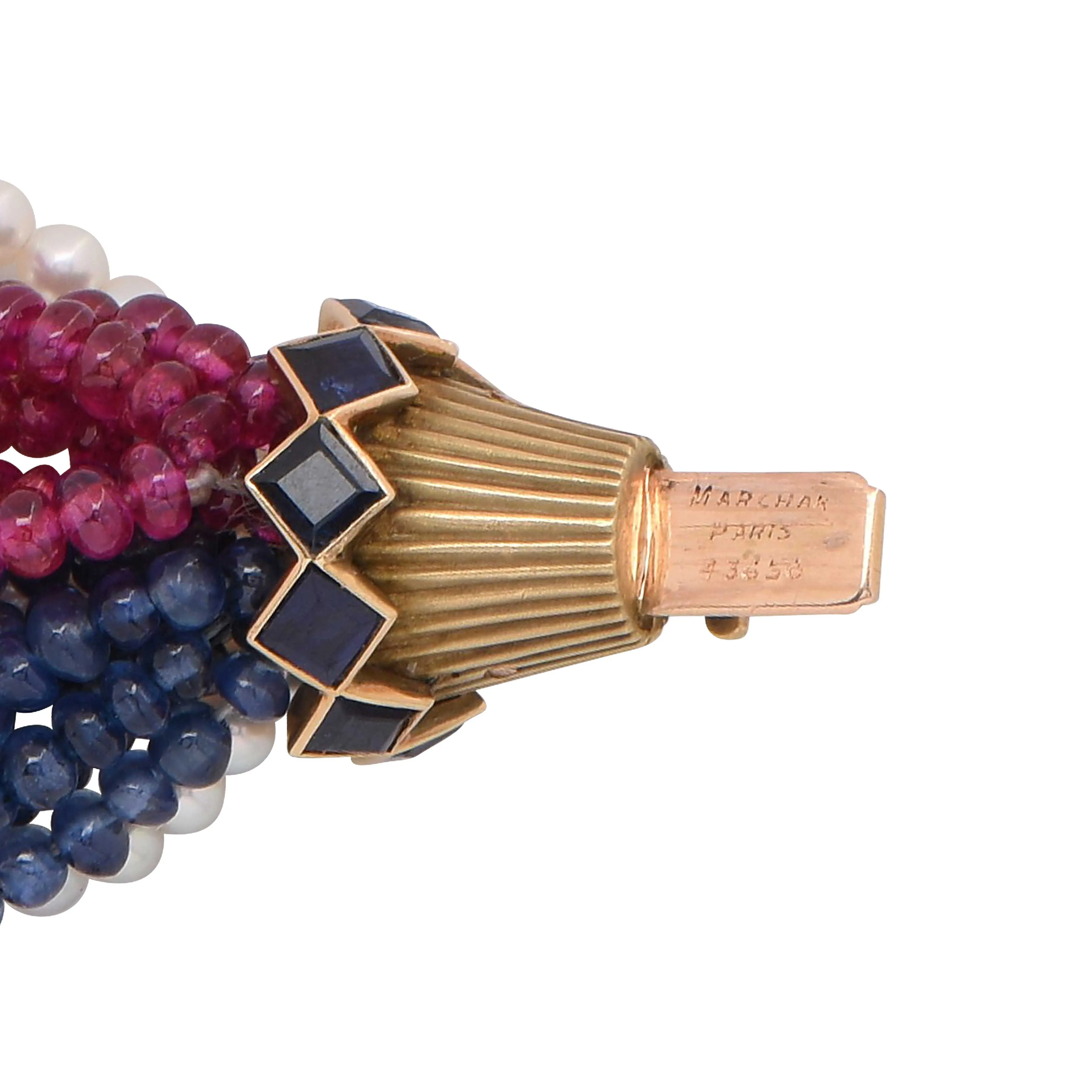 Marchak Paris Sapphire Ruby Pearl Gold Torsade Bracelet