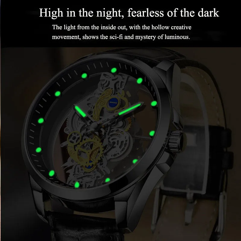 Men Watch Skeleton Automatic Quartz Watch Gold Skeleton Vintage Man Watch Mens Watches Top Brand Luxury