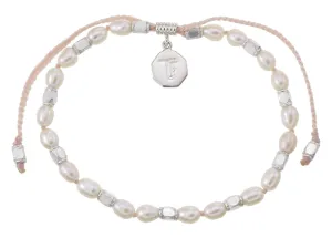 MINI PEARLS - HAND KNOTTED BRACELET - PALE PINK CORD - SILVER