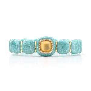 Mint green enamel and light citrin 18k yellow gold and diamond bracelet