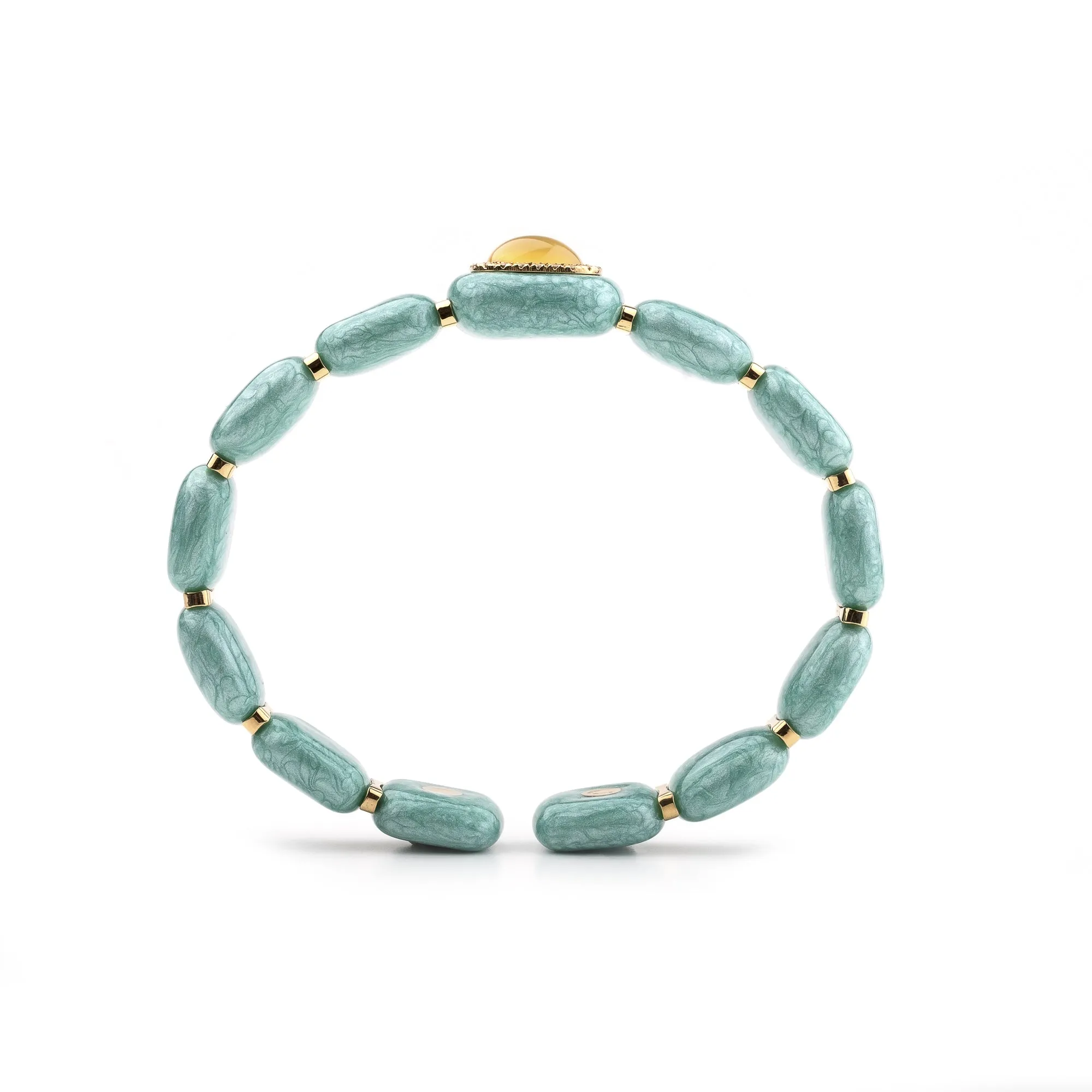 Mint green enamel and light citrin 18k yellow gold and diamond bracelet