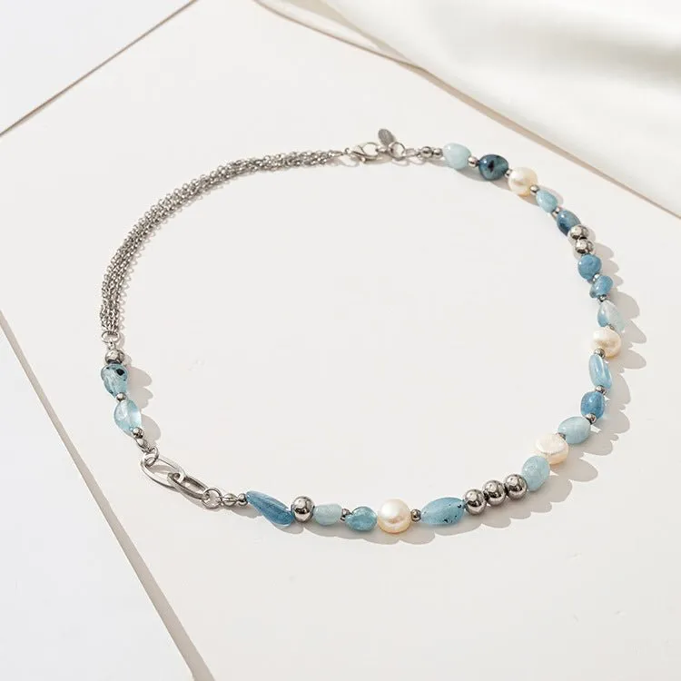 Modern Aquamarine & Pearl Necklace