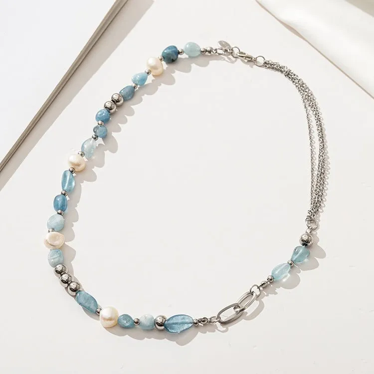 Modern Aquamarine & Pearl Necklace