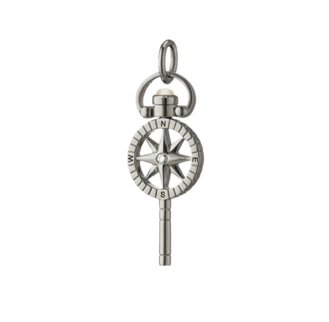 Monica Rich Kosann 1 3/16" Adventure Compass Pocket Watch Key Charm