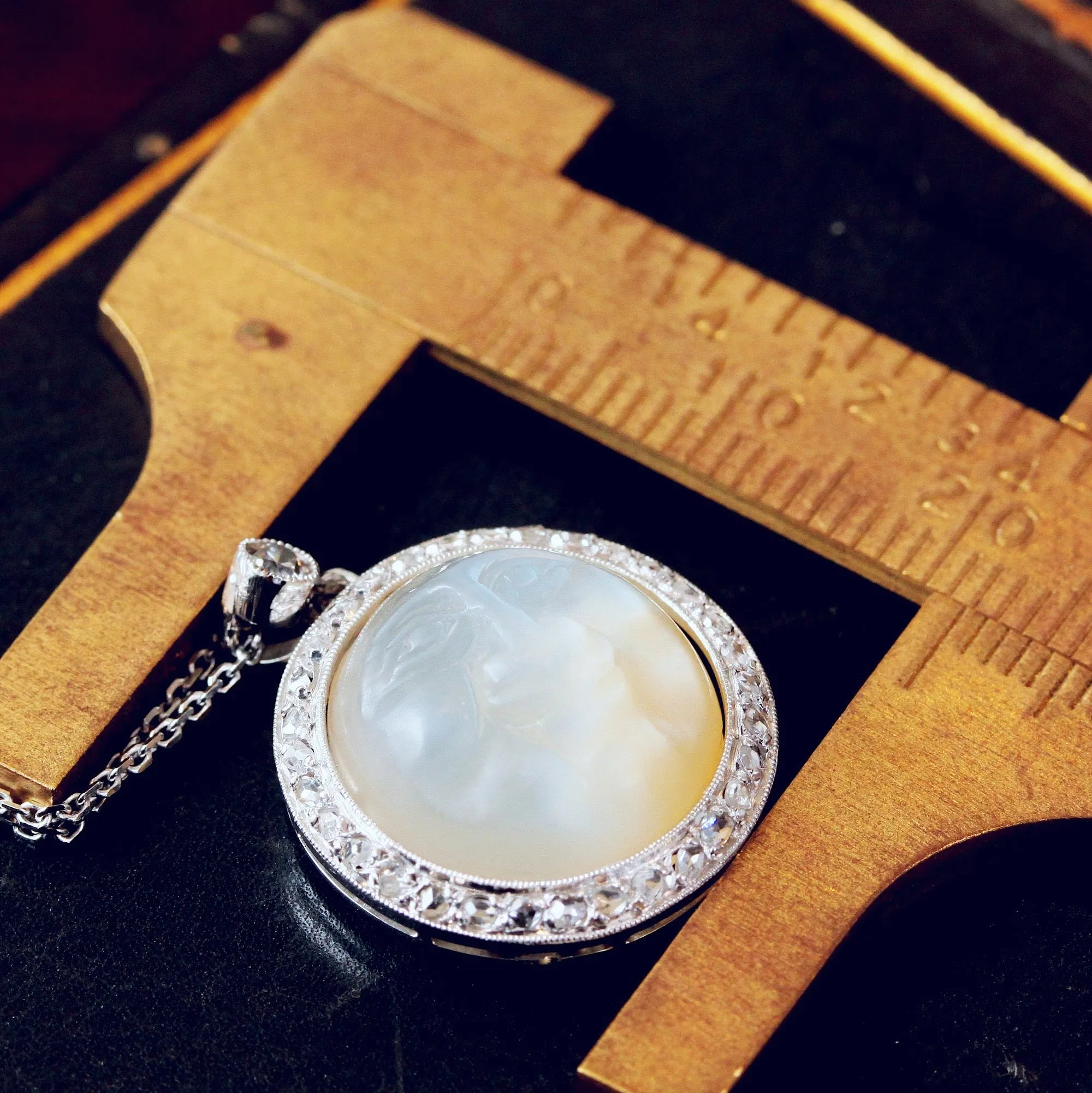 Moonstone & Diamond 'Man in the Moon' Pendant