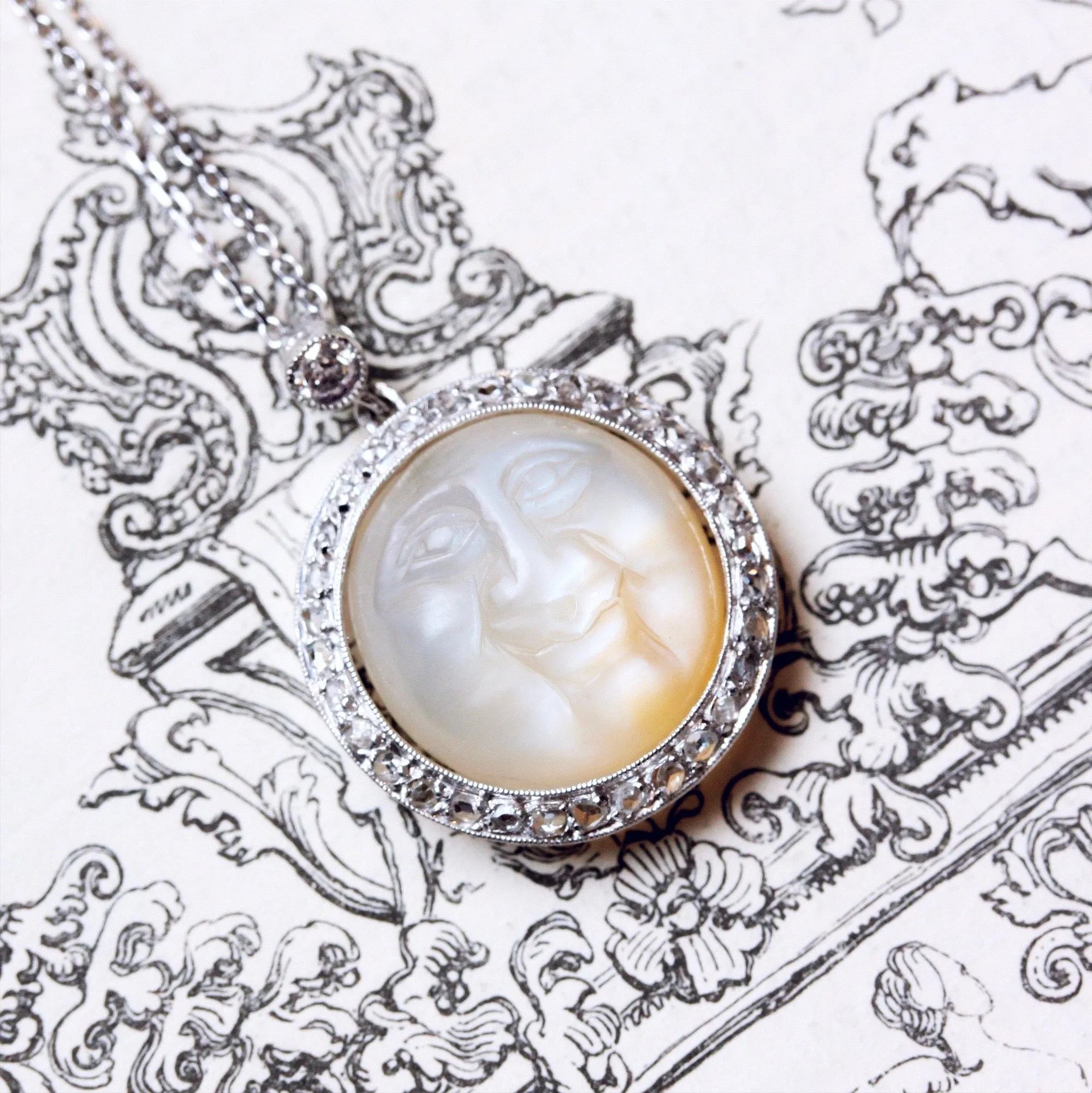 Moonstone & Diamond 'Man in the Moon' Pendant