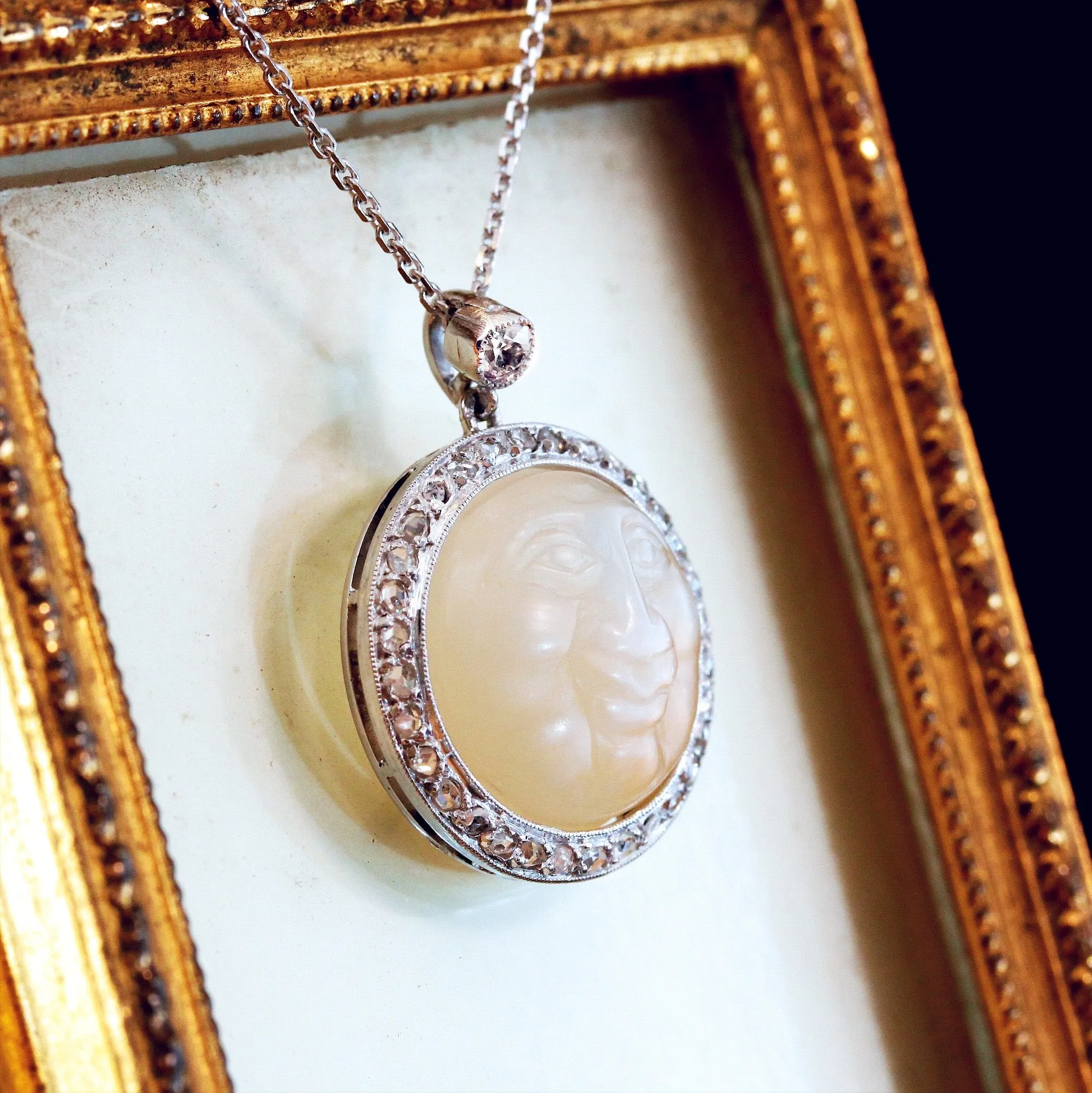 Moonstone & Diamond 'Man in the Moon' Pendant