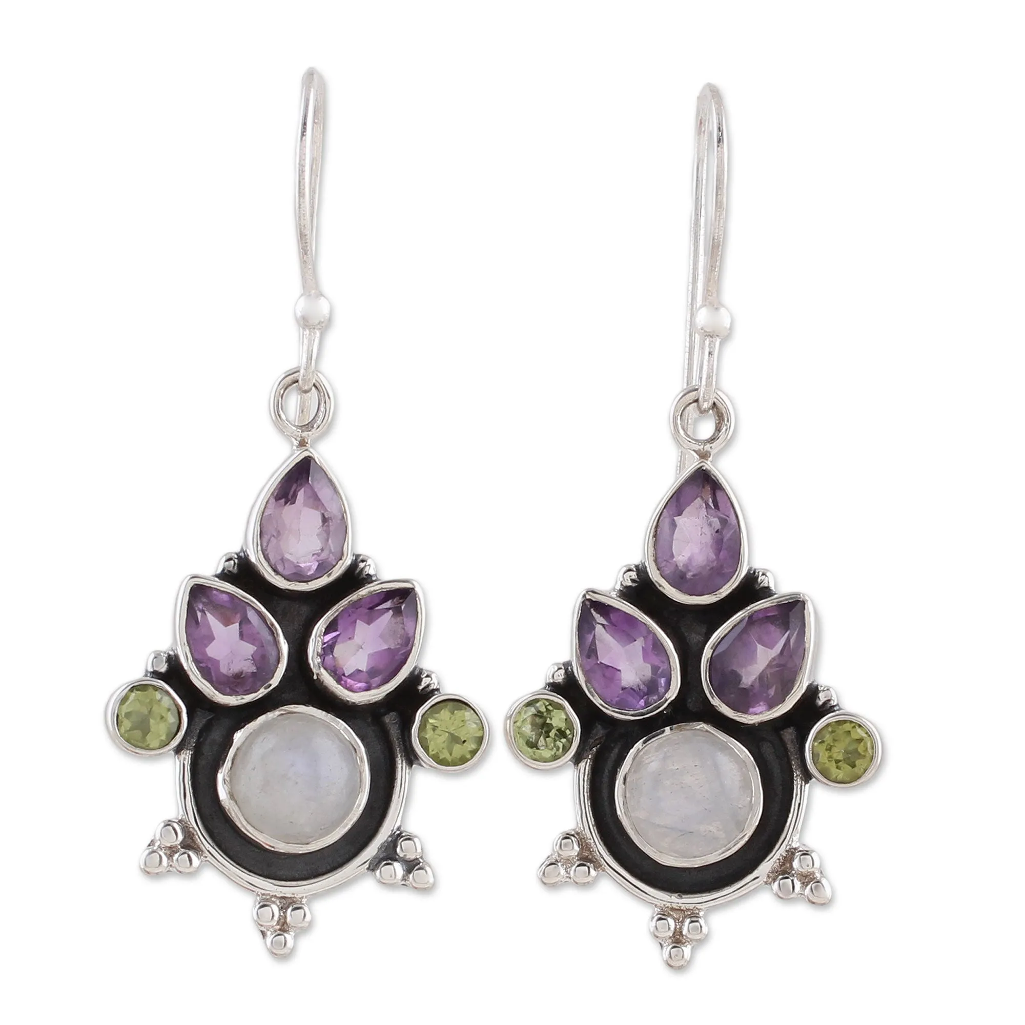 Multi-Gem Amethyst Rainbow Moonstone and Peridot Earrings - Colorful Bunch | NOVICA