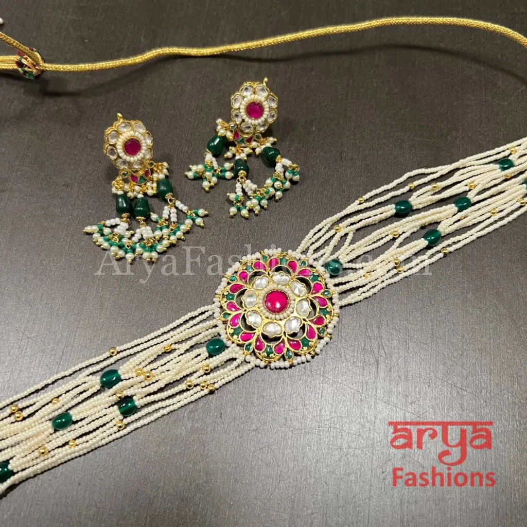 Multicolor Pacchi Kundan Pearl Jadau Choker