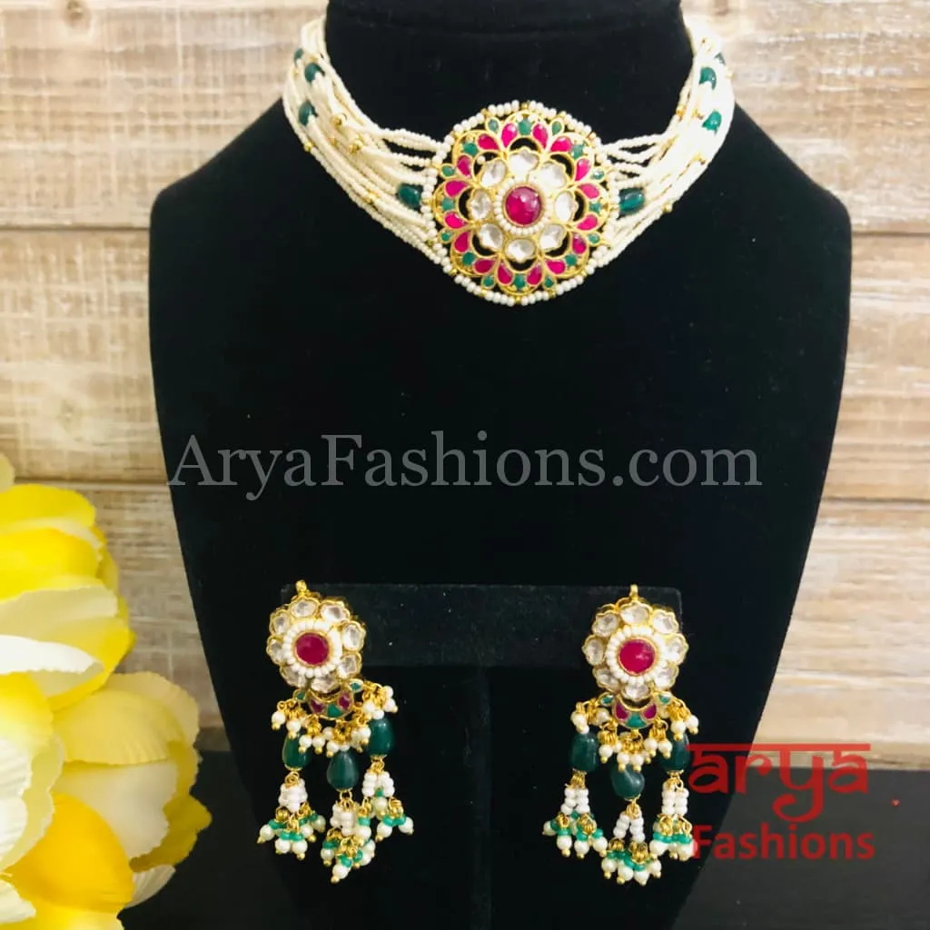 Multicolor Pacchi Kundan Pearl Jadau Choker