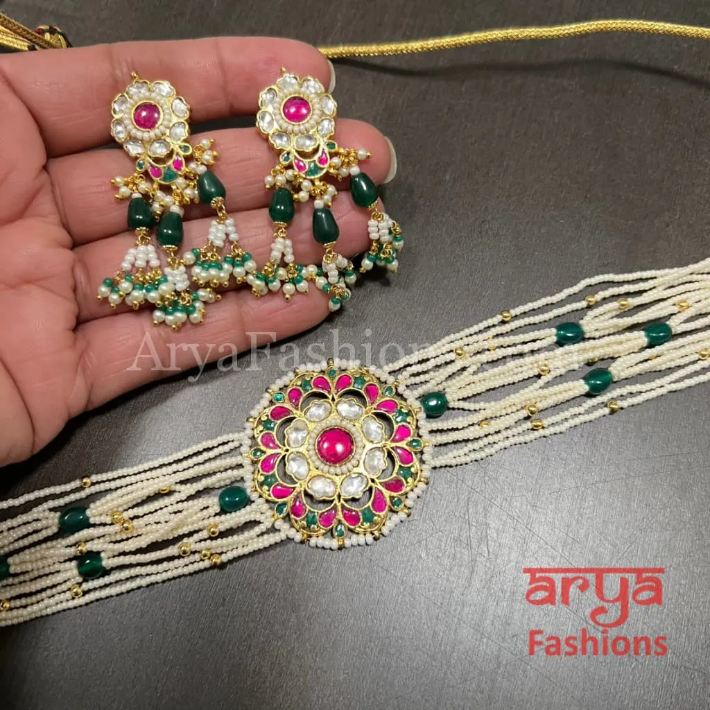 Multicolor Pacchi Kundan Pearl Jadau Choker