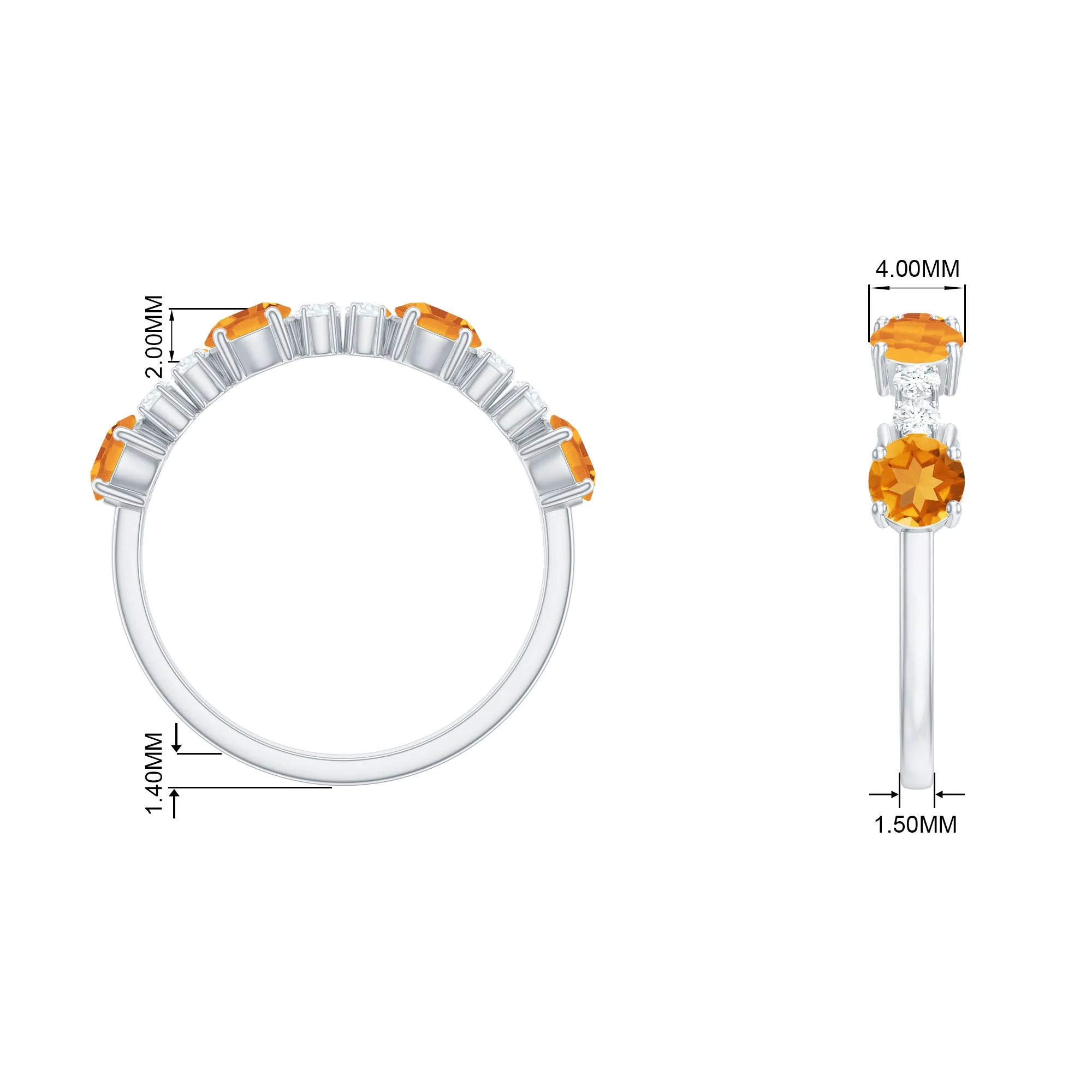 Natural Citrine and Diamond Alternate Style Eternity Anniversary Ring