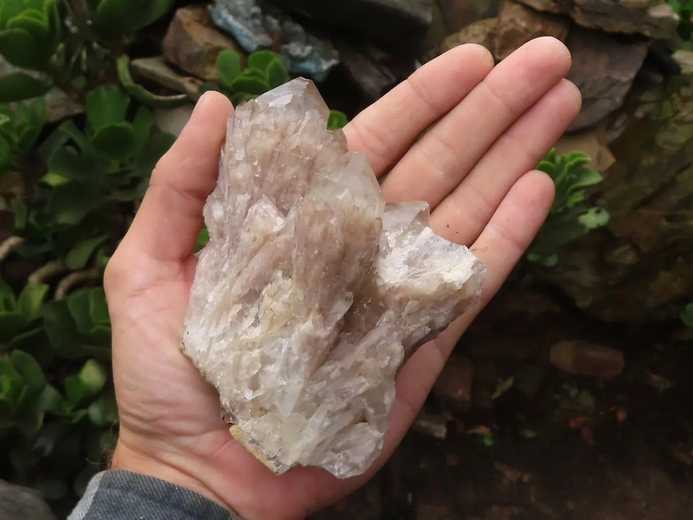 Natural White Phantom Smokey Quartz Clusters x 4 From Luena, Congo