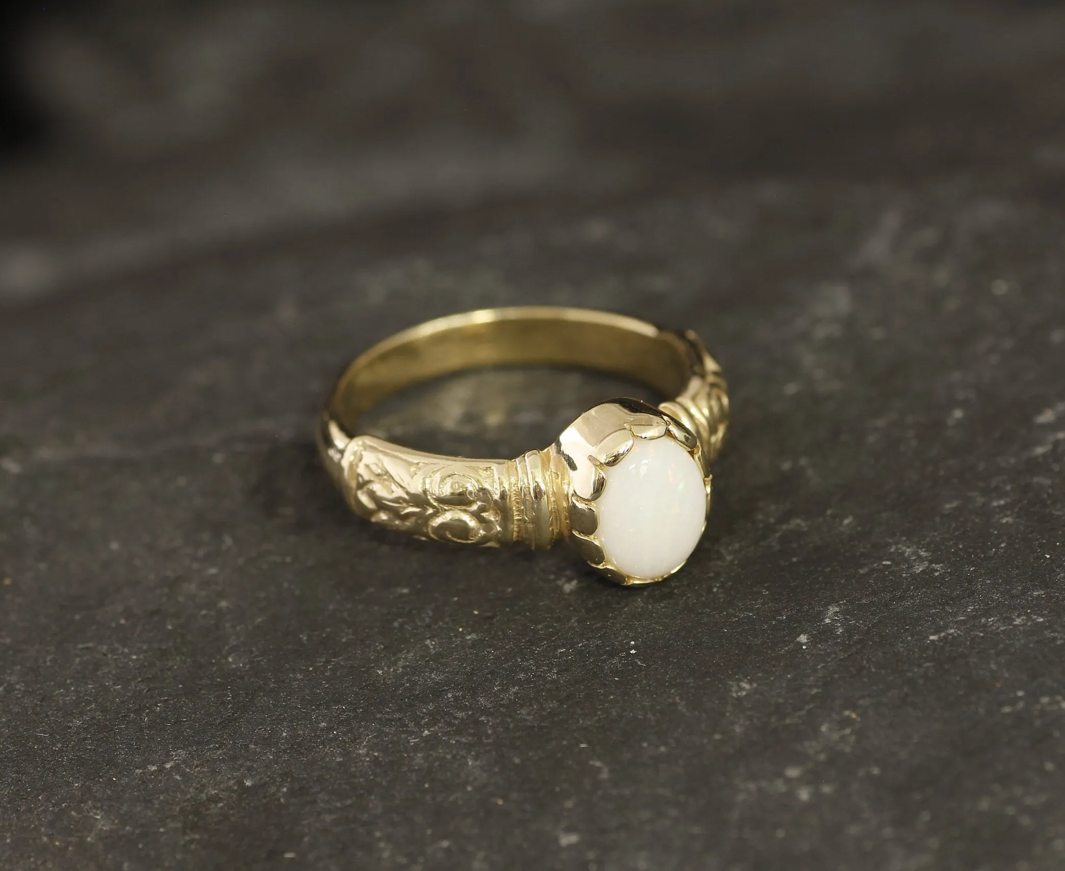 Opal Gold Ring - Boho Band, Natural Australian Opal Ring, Solitaire Opal Ring