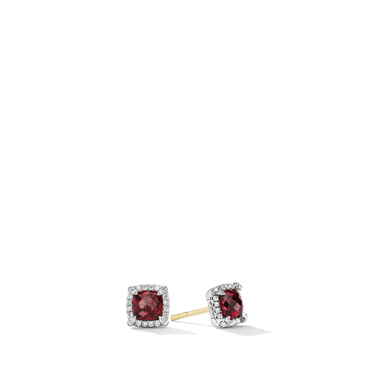 Pave Bezel Stud Earrings with Rhodolite Garnet and Diamonds