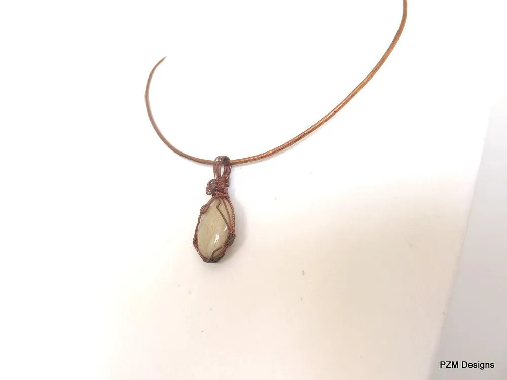 Peach Moonstone Pendant with Copper Slide, Wire Wrapped Copper Pendant with Neck Wire