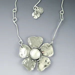 Pearl Rose Marie Flower Necklace with Rose Gold Ball on Signature Chain